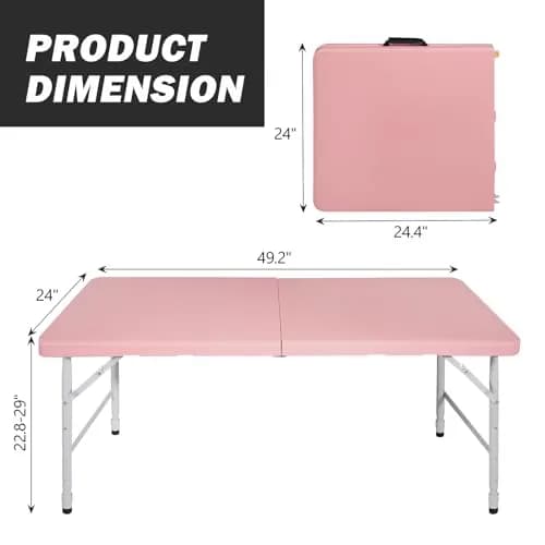 ICSPOID 4FT Pink Folding Table | Portable Plastic Camping Table with 4 Heights & 300 lbs Capacity thumbnail 2