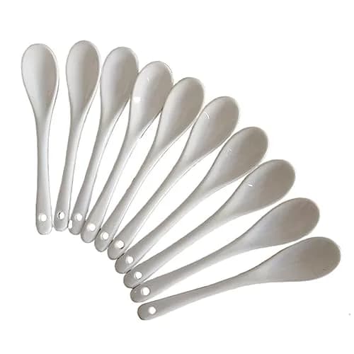 Honkenda White Ceramic Coffee Spoon 13cm (5.1 Inch) | Set of 12 | Smooth & Dishwasher Safe thumbnail 1