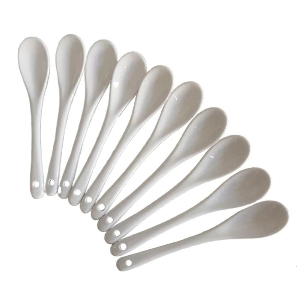 Honkenda White Ceramic Coffee Spoon 13cm (5.1 Inch) | Set of 12 | Smooth & Dishwasher Safe - main product image