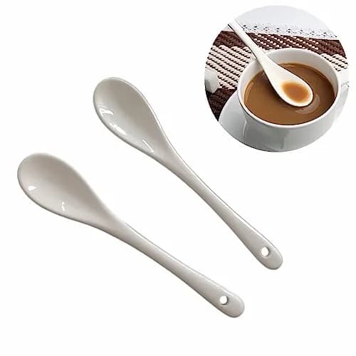 Honkenda White Ceramic Coffee Spoon 13cm (5.1 Inch) | Set of 12 | Smooth & Dishwasher Safe thumbnail 3