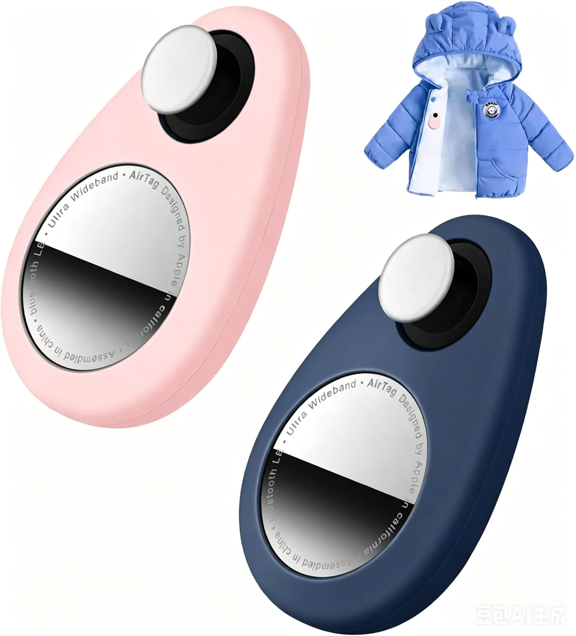 zonsiton Hidden Airtag Holder for Kids 2 Pack Silicone Case with Safety Pins | GPS Tracker Case for Backpacks — Blue+Pink