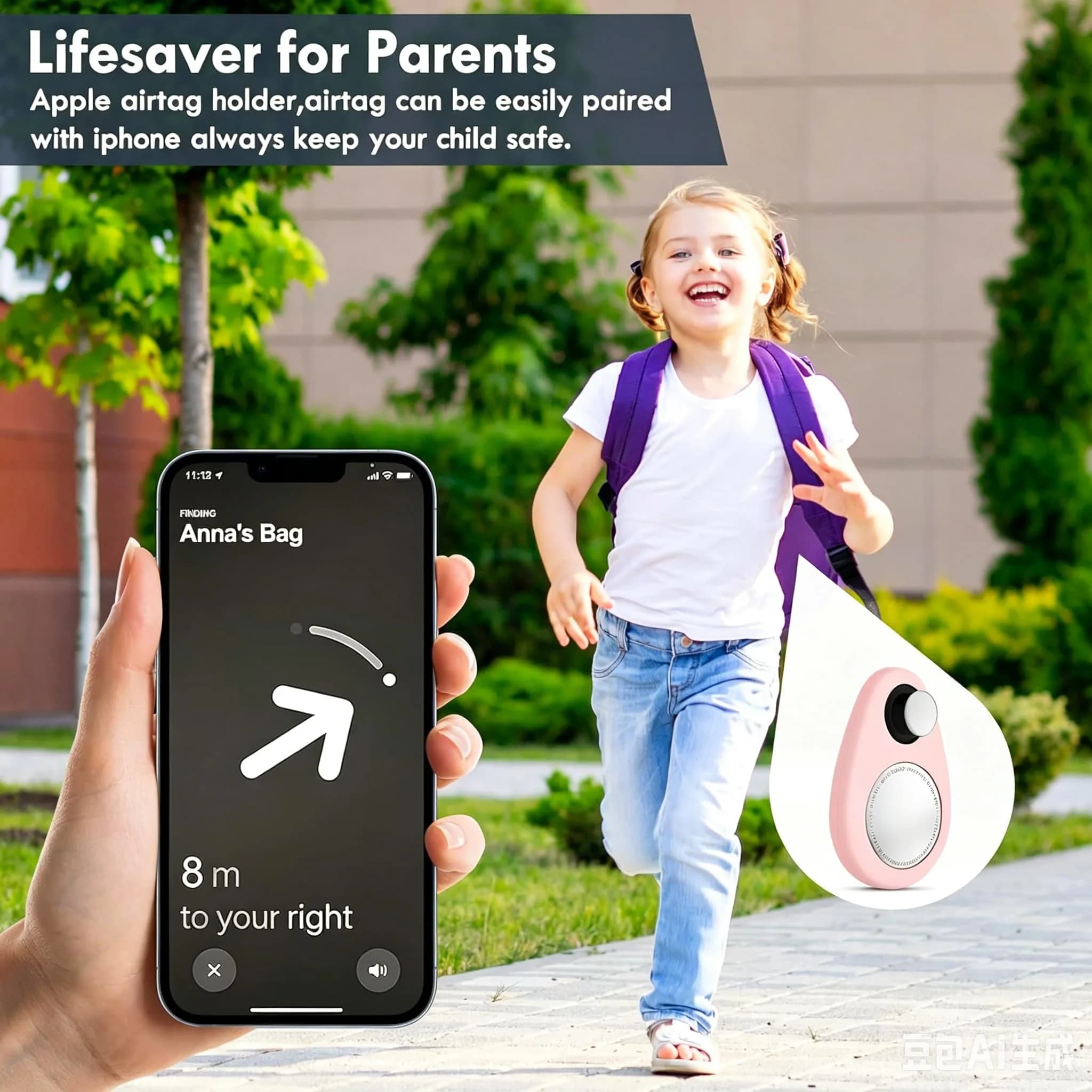 zonsiton Hidden Airtag Holder for Kids 2 Pack Silicone Case with Safety Pins | Anti-Removal GPS Tracker Case for Children, Pets, Backpacks - view 2