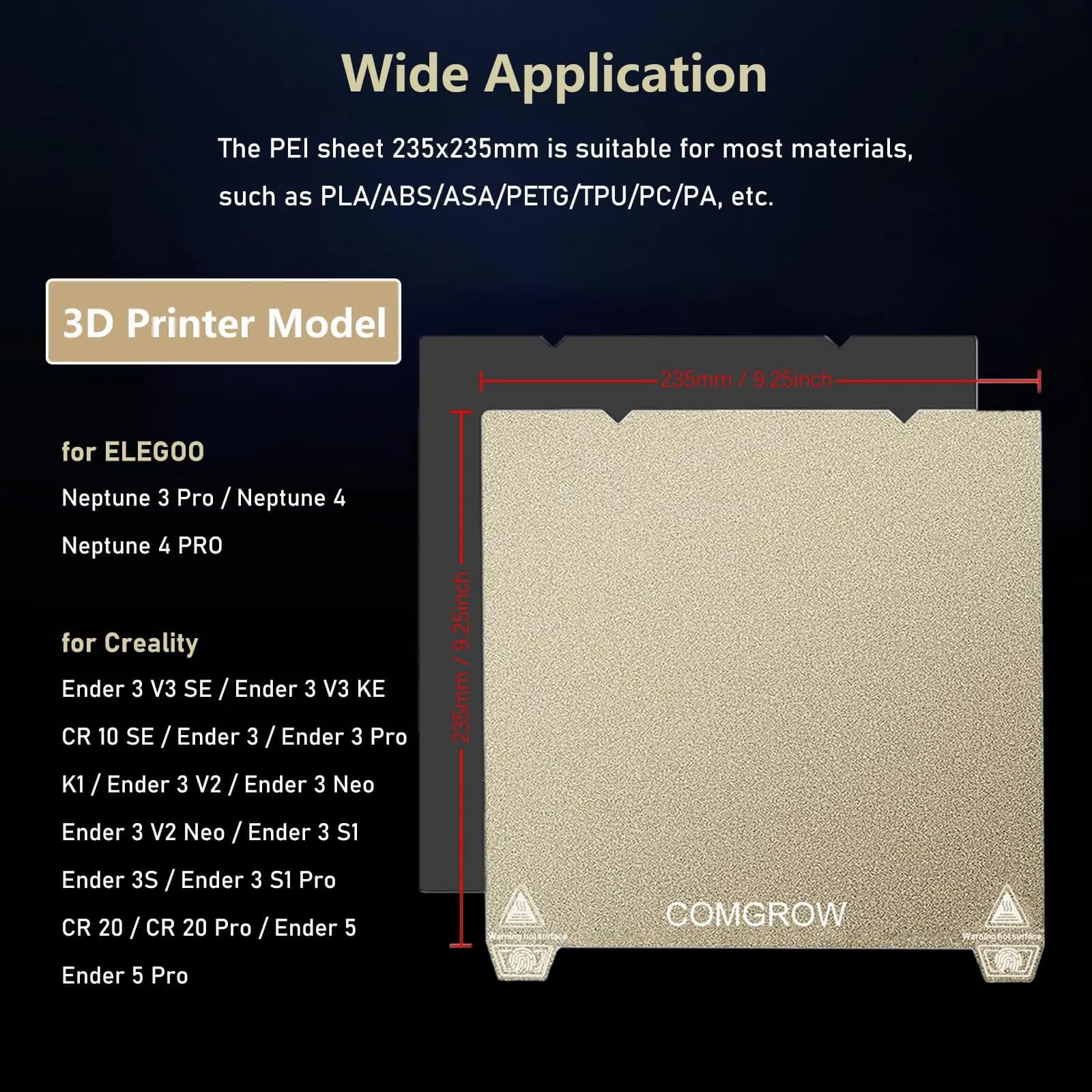 Comgrow PEI Spring Steel Build Plate 235x235mm | Textured Surface for Enhanced Adhesion - view 7