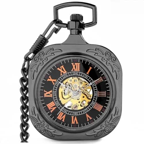VIGOROSO Vintage Pocket Watch with Chain | Mechanical Skeleton Watch for Men & Women thumbnail 1