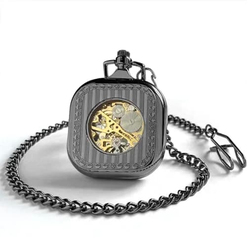 VIGOROSO Vintage Pocket Watch with Chain | Mechanical Skeleton Watch for Men & Women thumbnail 4