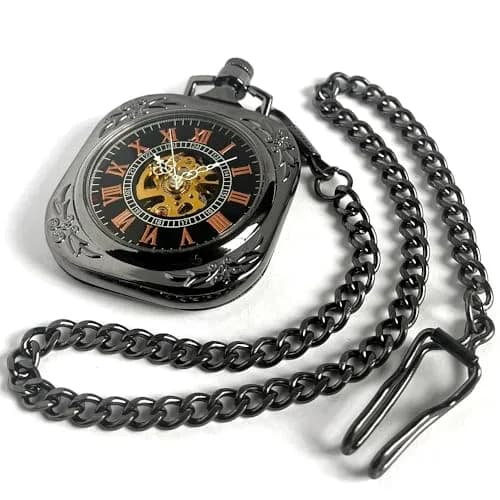 VIGOROSO Vintage Pocket Watch with Chain | Mechanical Skeleton Watch for Men & Women thumbnail 5