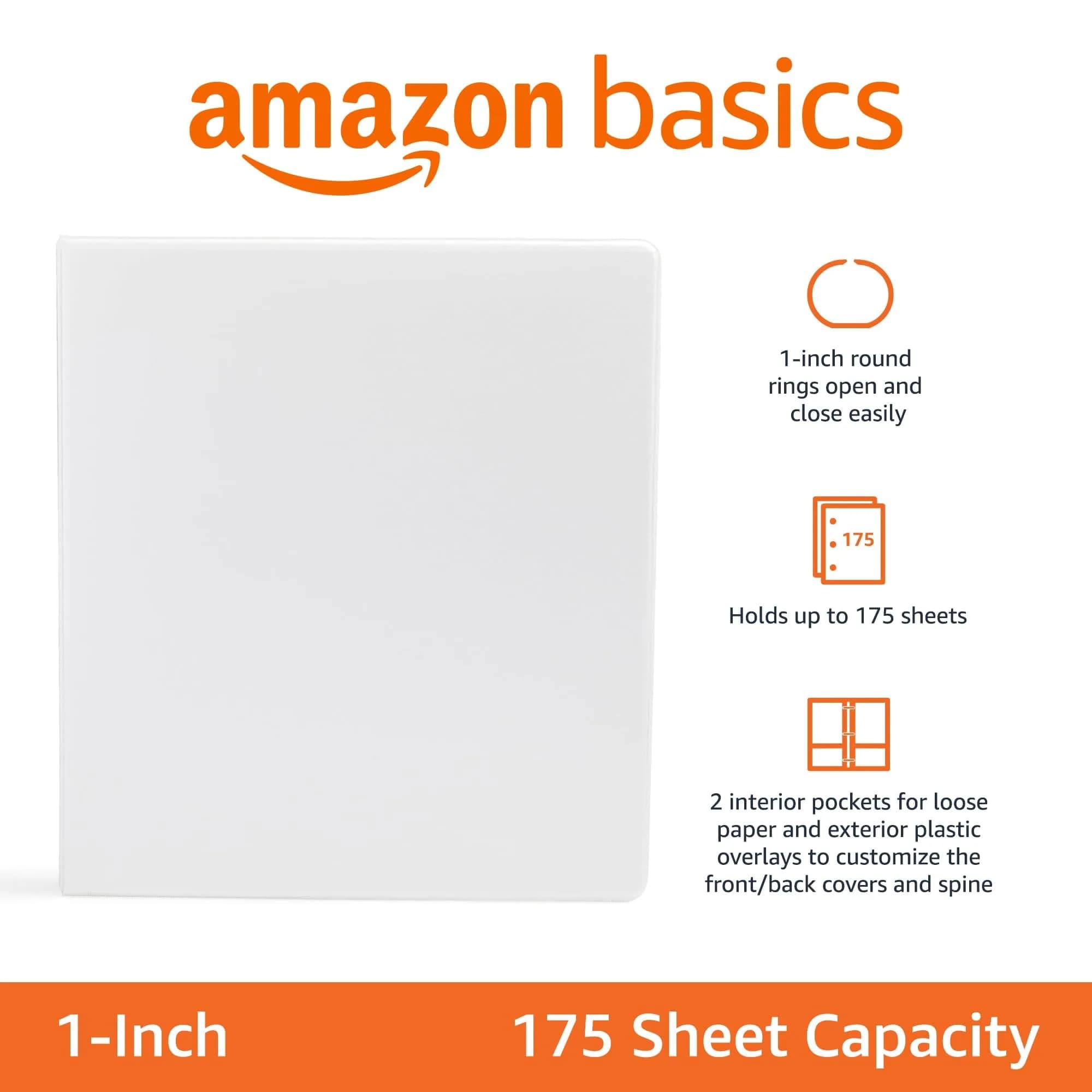 Amazon Basics 3-Ring Binder, 1-Inch, Customizable, White, 1-Pack | Holds 175 Sheets - view 4