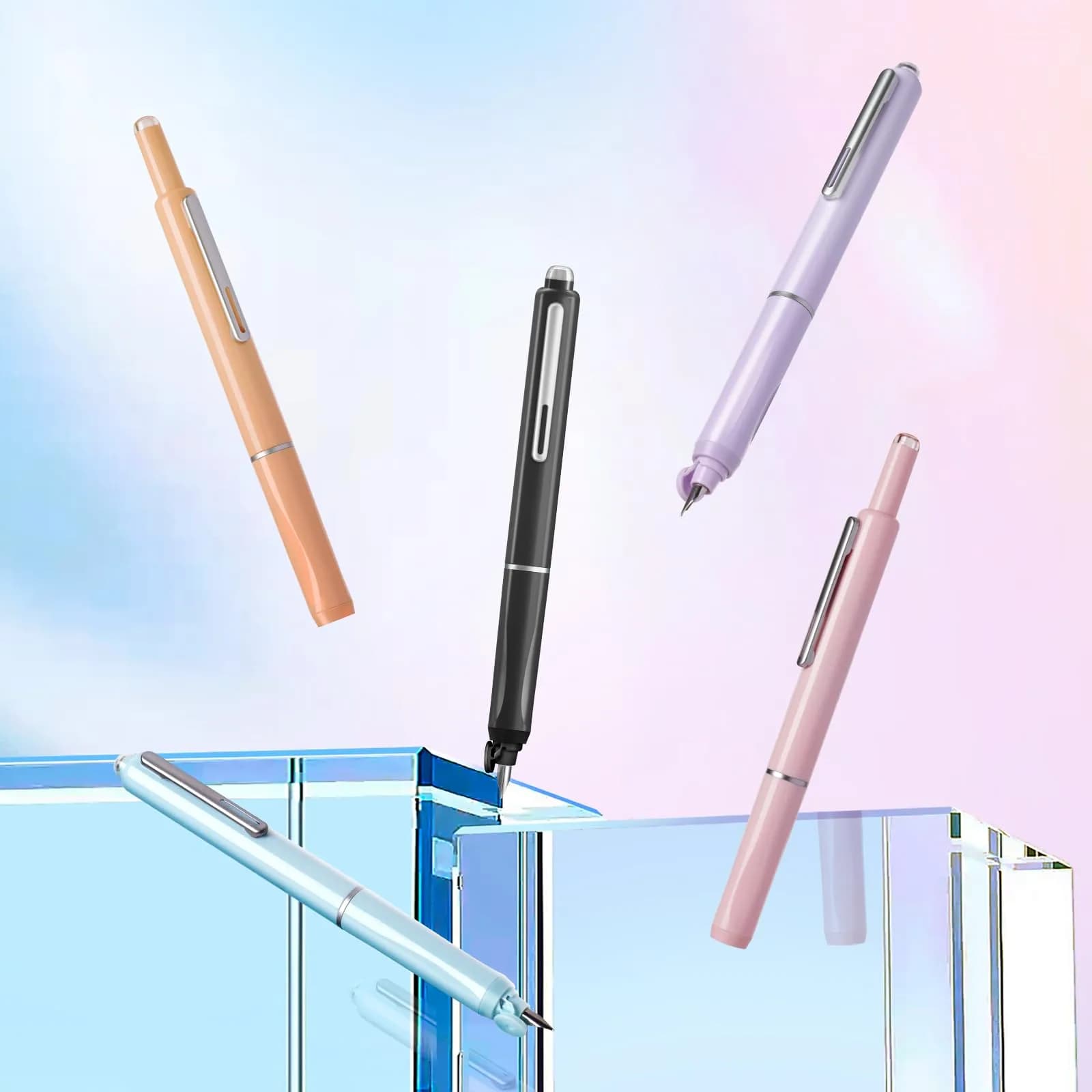 WRITECH Retractable Fountain Pen Fine Nib: Black Ink Set with 5 Cartridges | Smooth Writing for Calligraphy, Sketching, Journaling (Purple) - view 7