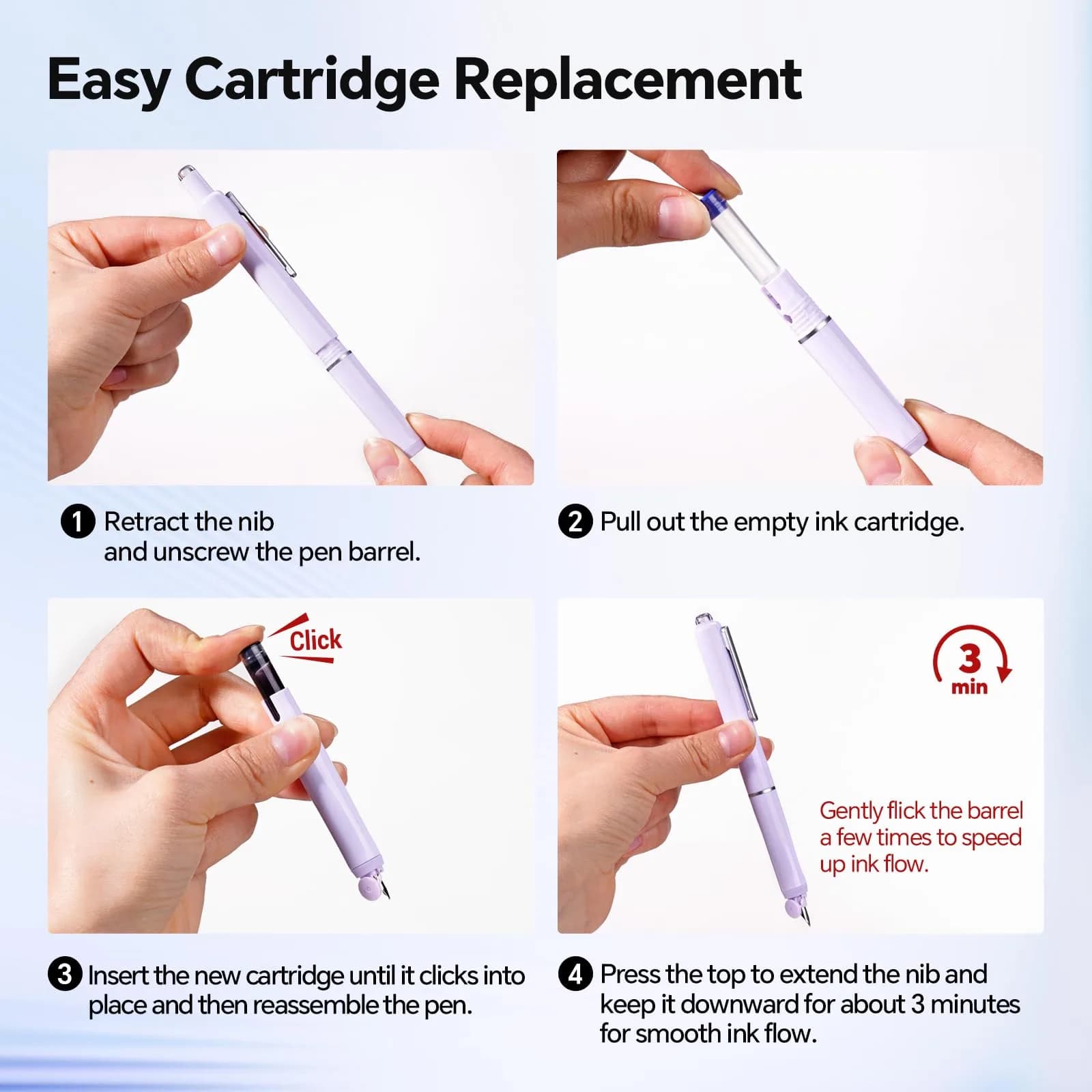 WRITECH Retractable Fountain Pen - Fine Nib, 0.3mm, Purple Ink with Smooth Writing for Calligraphy & Journaling - view 2