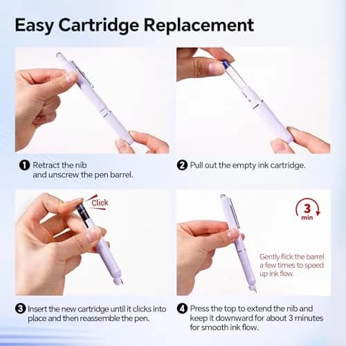 WRITECH Retractable Fountain Pen Fine Nib: Black Ink Set with 5 Cartridges | Smooth Writing for Calligraphy, Sketching, Journaling (Purple) thumbnail 2