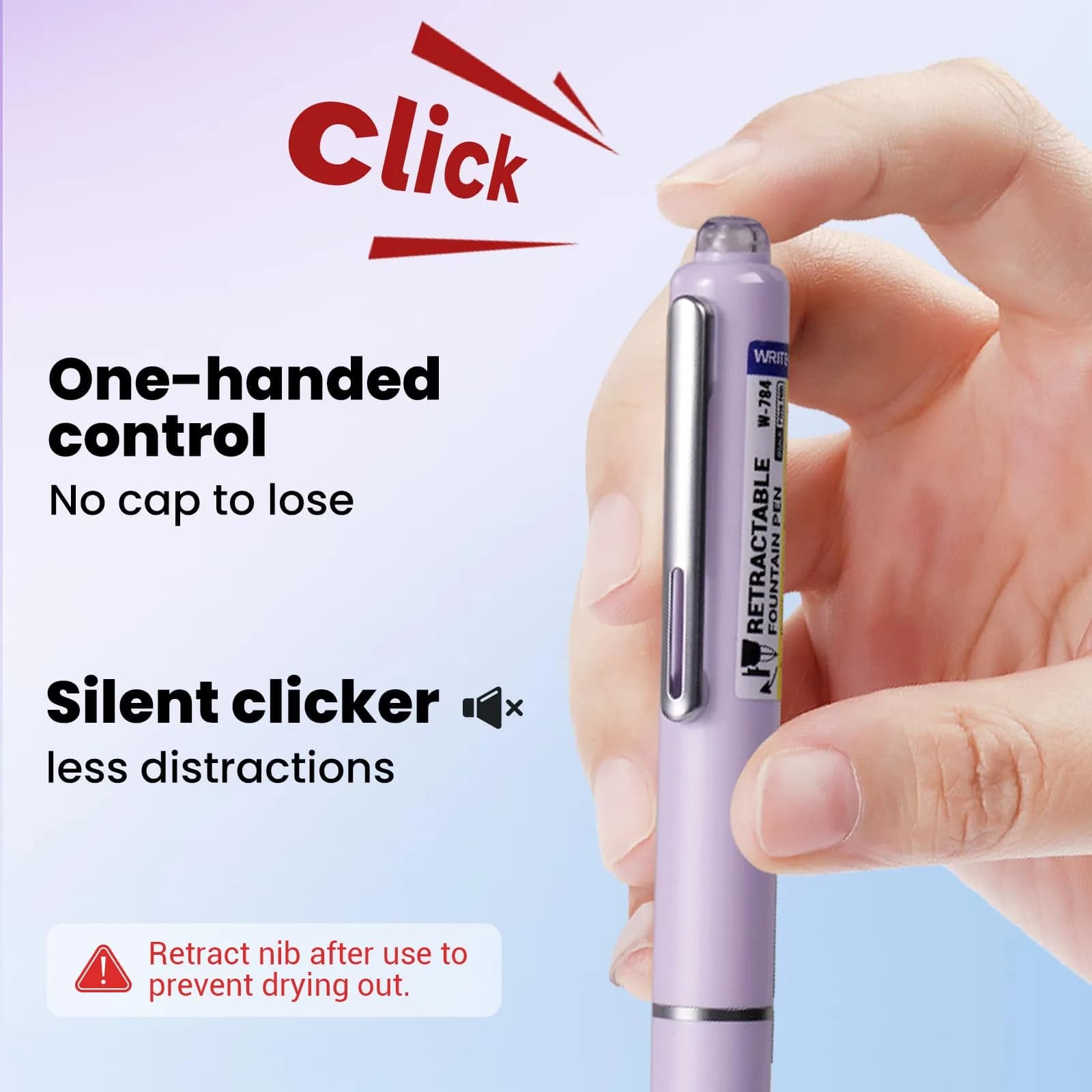 WRITECH Retractable Fountain Pen - Fine Nib, 0.3mm, Purple Ink with Smooth Writing for Calligraphy & Journaling - view 3