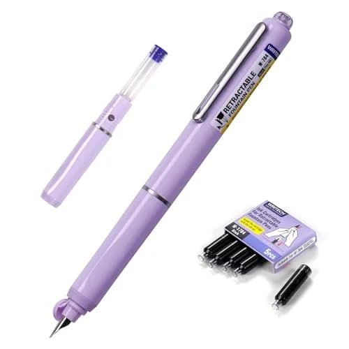 WRITECH Retractable Fountain Pen Set Fine Nib Black Ink | 0.3mm — Purple Pen