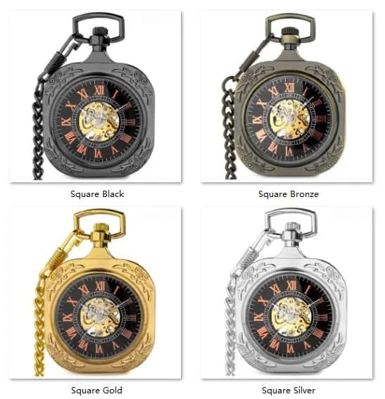 VIGOROSO Vintage Mechanical Pocket Watch with Chain, 4.45 cm (1.75 in) Case | Gold Skeleton Dial, Roman Numerals - view 7