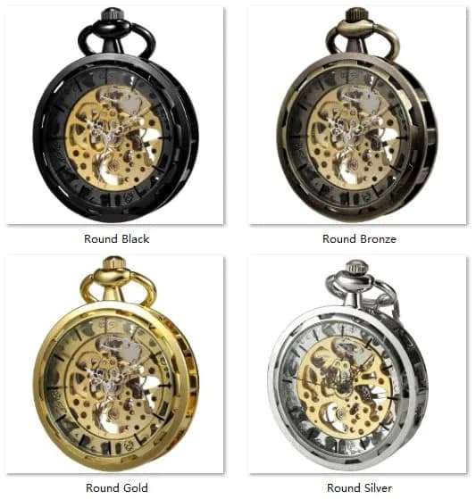 VIGOROSO Vintage Mechanical Pocket Watch with Chain, 4.45 cm (1.75 in) Case | Gold Skeleton Dial, Roman Numerals - view 8