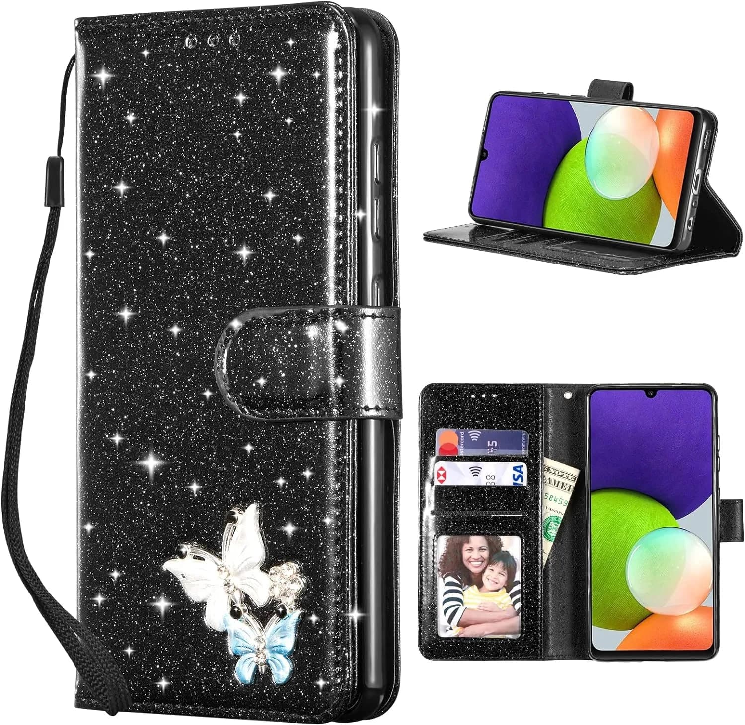 UEEBAI Wallet Case for Samsung Galaxy S24 5G | Glitter PU Leather Flip Cover with Card Slots & Kickstand