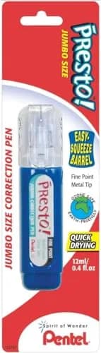 Pentel Presto! Jumbo Correction Pen 12ml (0.4 fl.oz.) 2-Pack | Fine Point Metal Tip for Smooth Ink Flow thumbnail 5