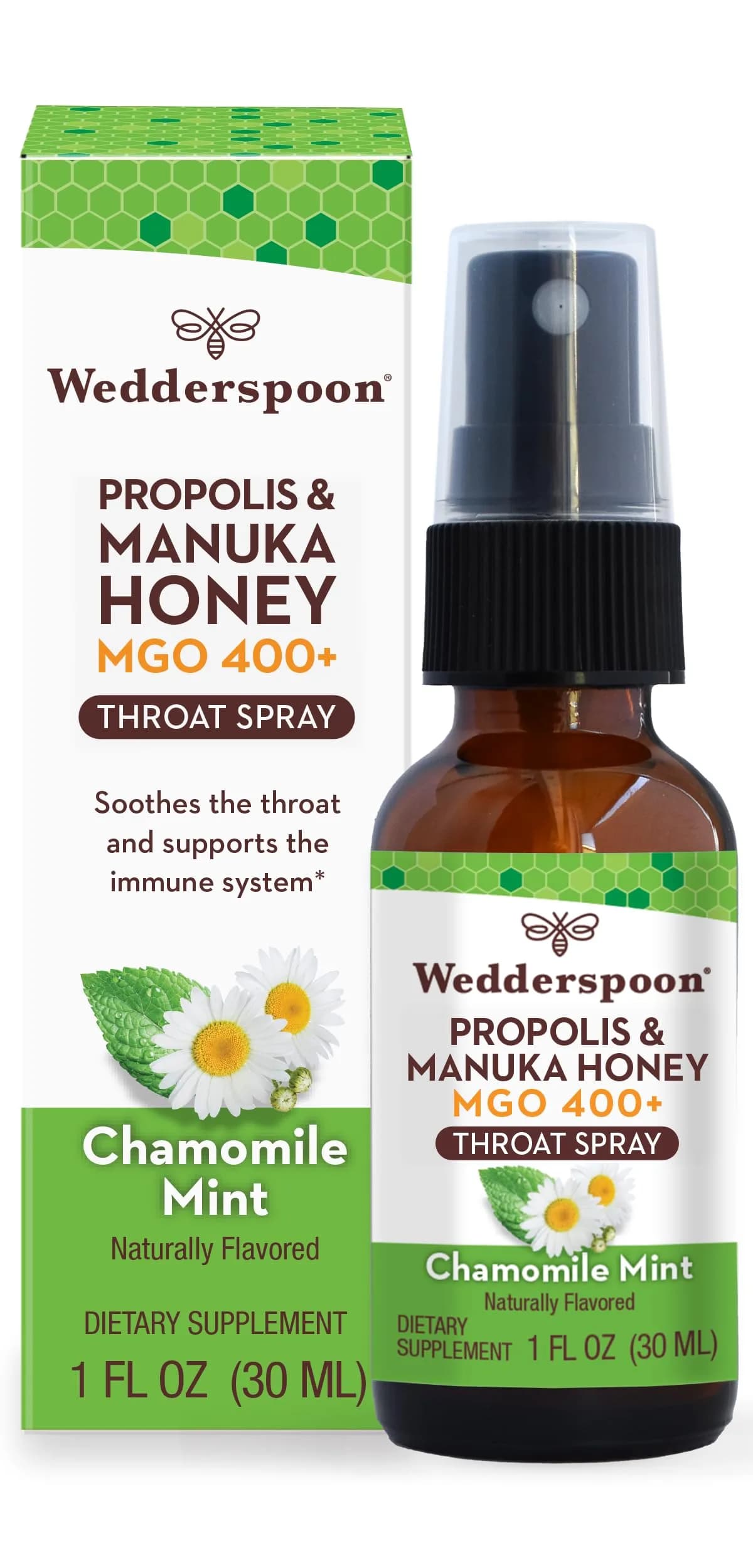 Wedderspoon Propolis & Manuka Honey Throat Spray, Chamomile & Mint, 1 Fl Oz | Natural Immune Support & Throat Relief