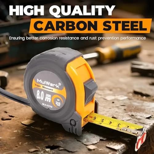 MulWark 2-Pack 8m (26 ft) Retractable Tape Measure | Dual-Sided Metal Blade, Magnetic Hook thumbnail 4