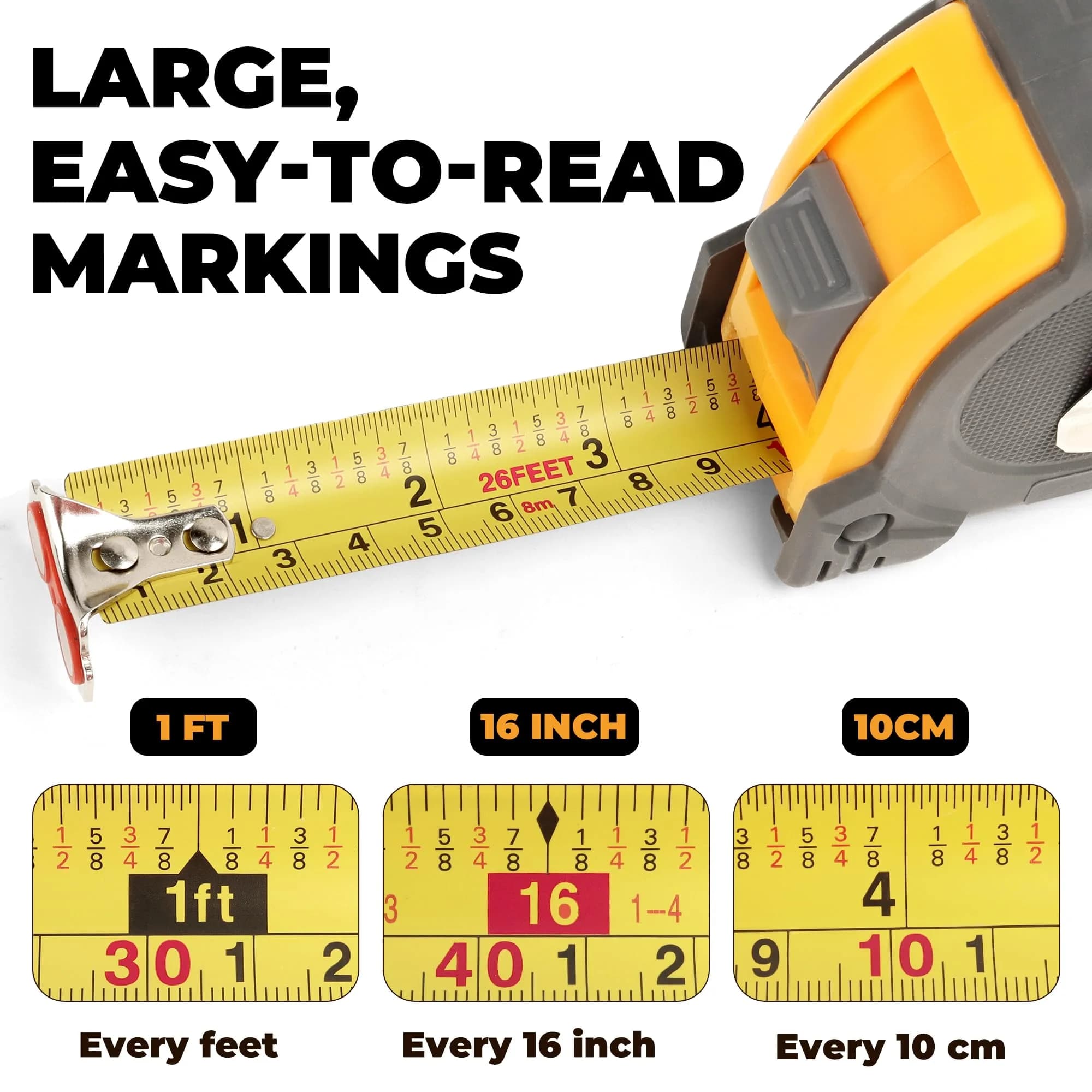 MulWark 2-Pack 8m (26 ft) Retractable Tape Measure | Dual-Sided Metal Blade, Magnetic Hook - view 5