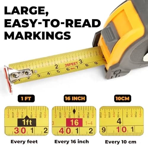 MulWark 2-Pack 8m (26 ft) Retractable Tape Measure | Dual-Sided Metal Blade, Magnetic Hook thumbnail 5