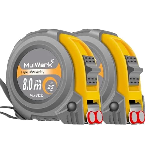 MulWark 2-Pack 8m (26 ft) Retractable Tape Measure | Dual-Sided Metal Blade, Magnetic Hook thumbnail 1