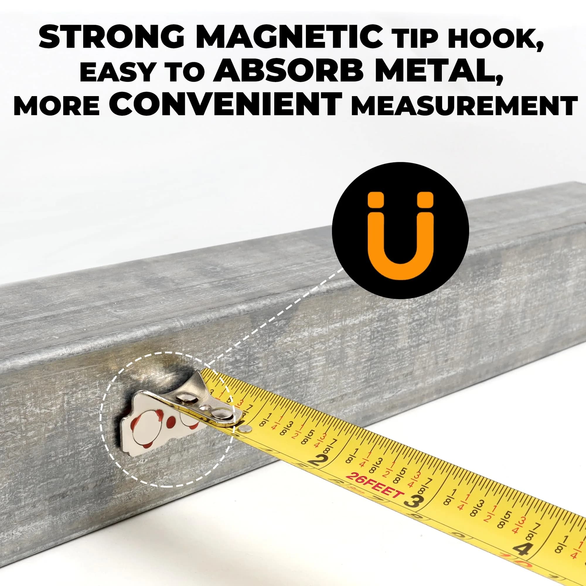 MULWARK Yellow-Grey 26ft Retractable Tape Measure with Magnetic Hook & Shockproof Case - view 2