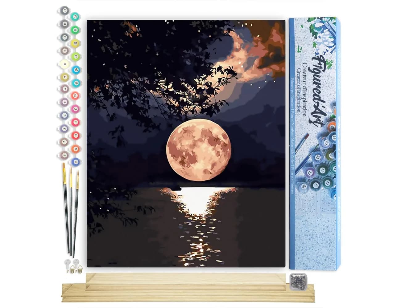 Figured'Art Paint by Numbers Kit for Adults Moon Reflection on The Lake 16"x20" | Relaxing Creative Hobby — Moon Reflection on the Lake