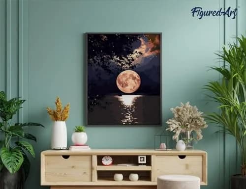 Figured'Art Paint by Numbers Kit for Adults Moon Reflection on The Lake 16"x20" | Relaxing Creative Hobby thumbnail 4