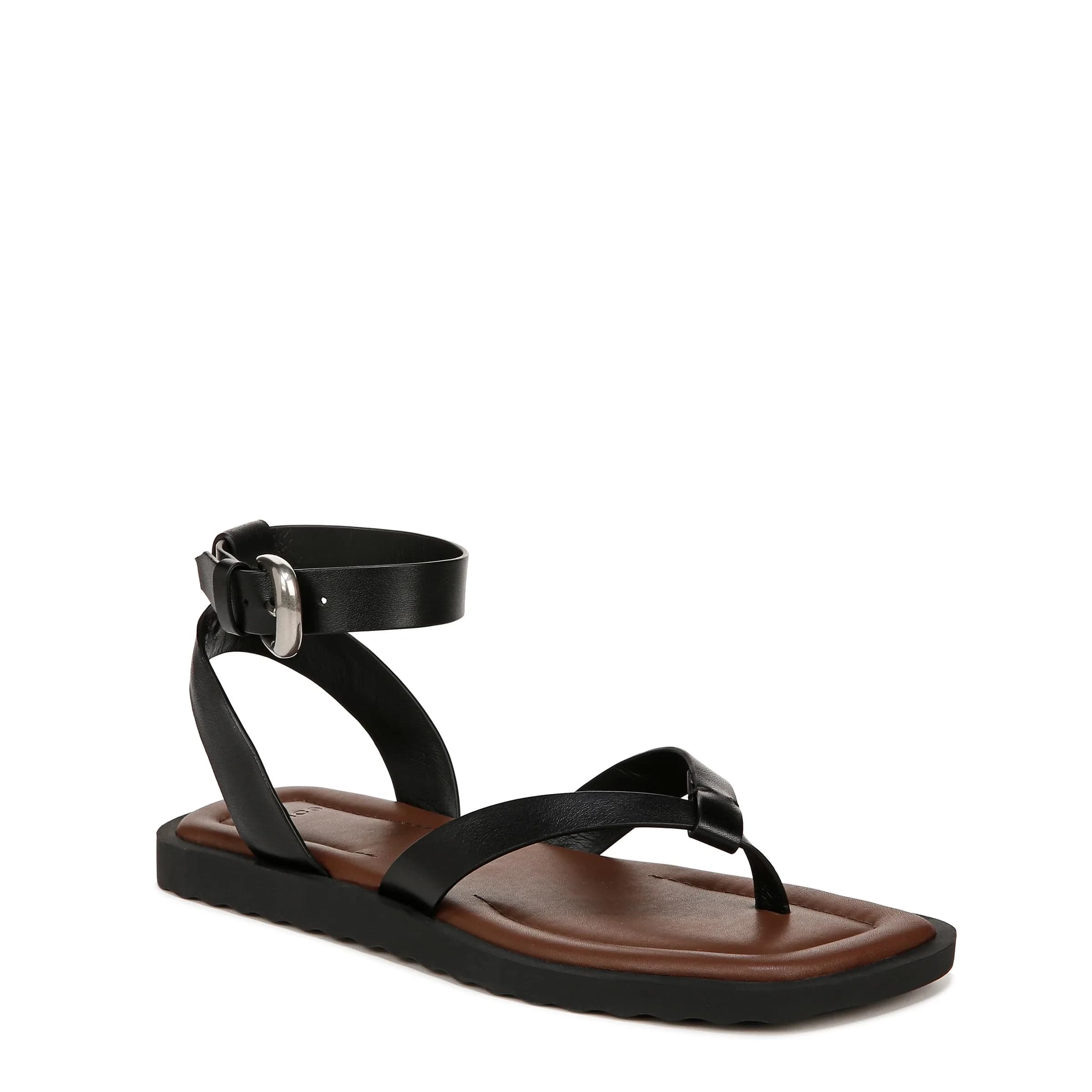 Vince Samuela Ankle Strap Sandals Black Leather 8.5 US | Flat Lug-Sole Casual Footwear
