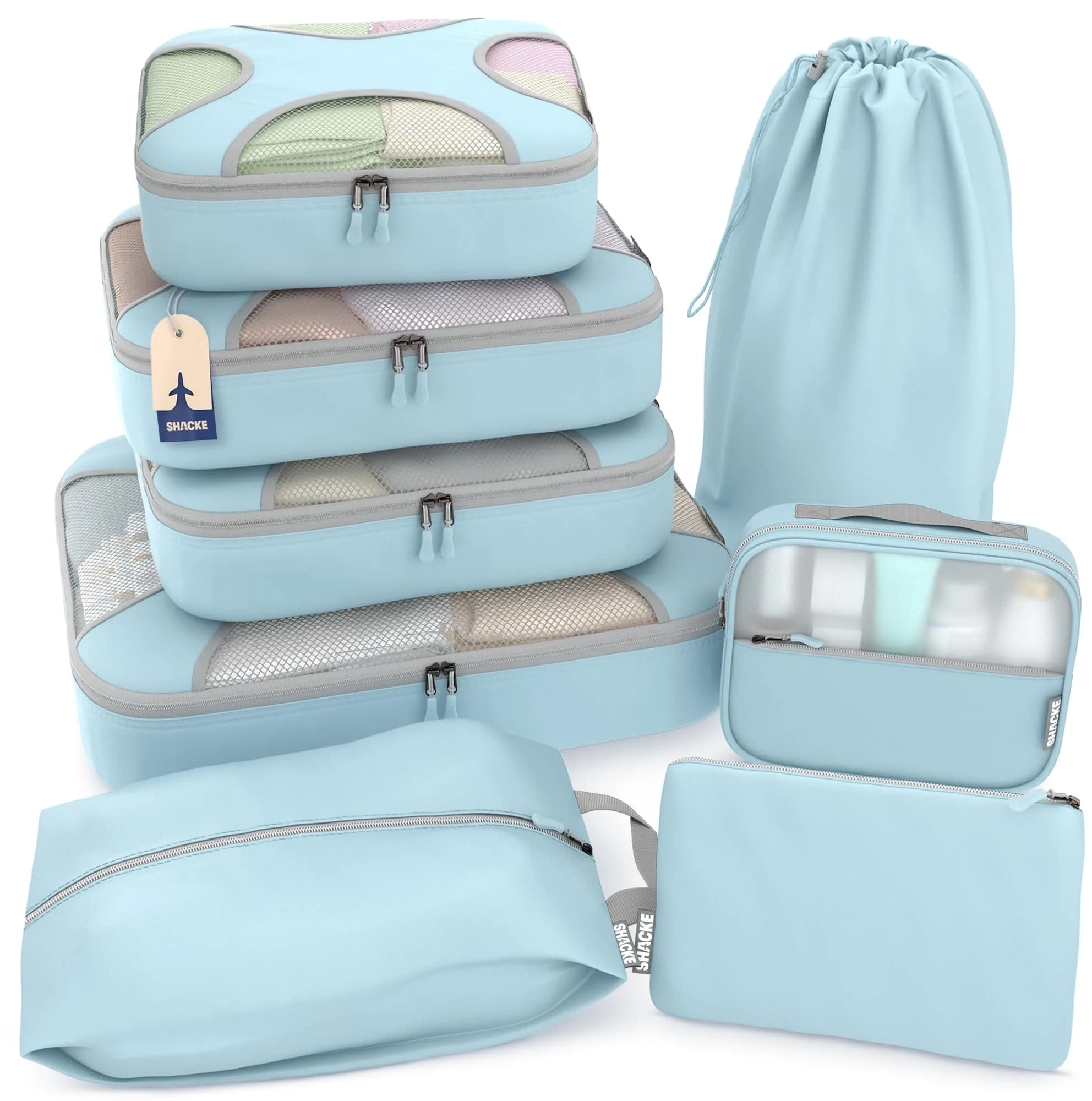 Shacke 8 Set Packing Cubes for Travel - Sky Blue | Structured & Stackable Luggage Organizers - main product image