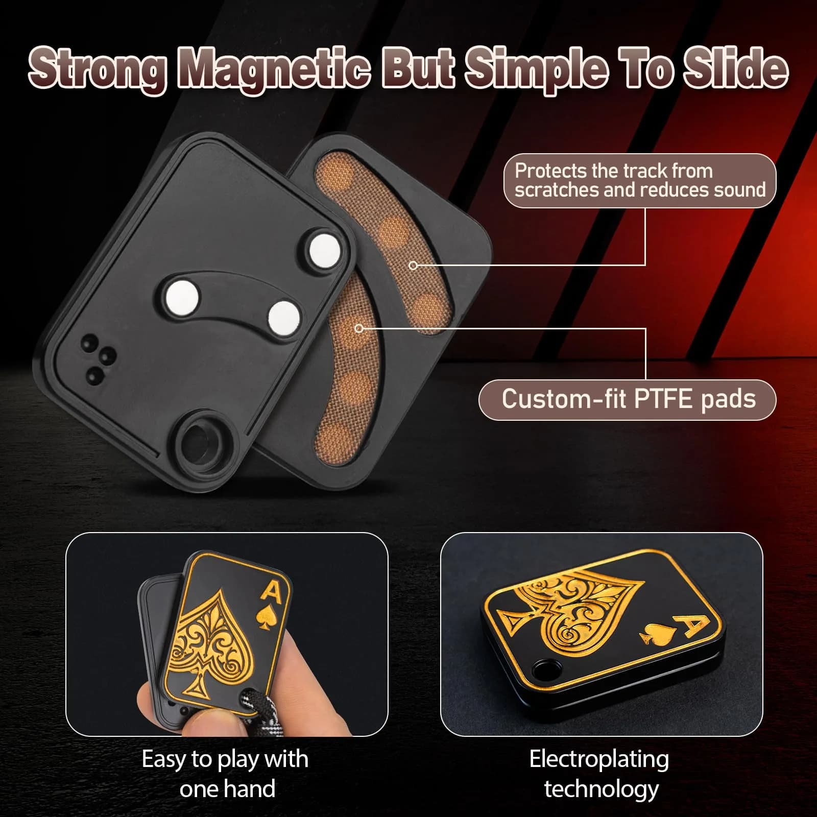 D.G.PLAYER Ace Poker Fidget Slider Black Gold 70g (2.47oz) | Magnetic Stress Relief Toy - view 4