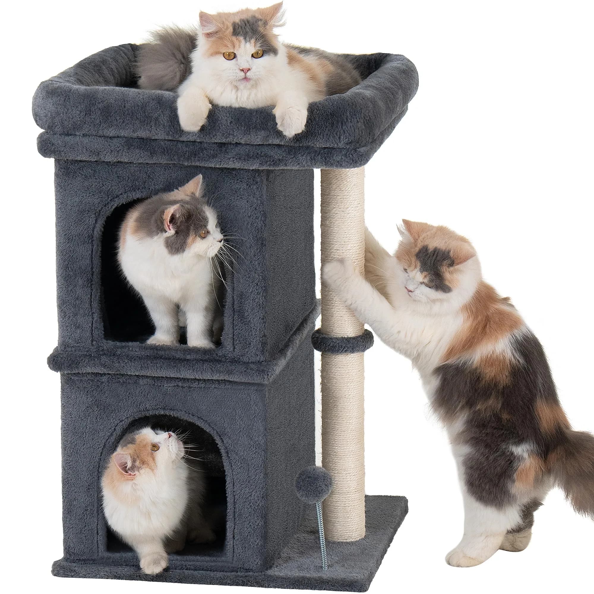 Aechonow Cat Tree for Large Cat,2 Cozy Cat Condo House for Large & Fat Cats | Spacious Perch & Sisal Scratching