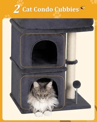 Aechonow Cat Tree for Large Cat,2 Cozy Cat Condo House for Large & Fat Cats | Spacious Perch & Sisal Scratching thumbnail 7