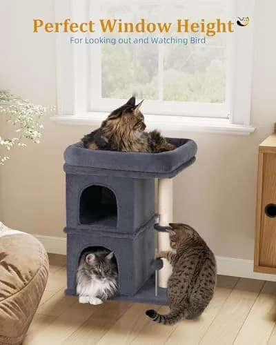Aechonow Cat Tree for Large Cat,2 Cozy Cat Condo House for Large & Fat Cats | Spacious Perch & Sisal Scratching thumbnail 3