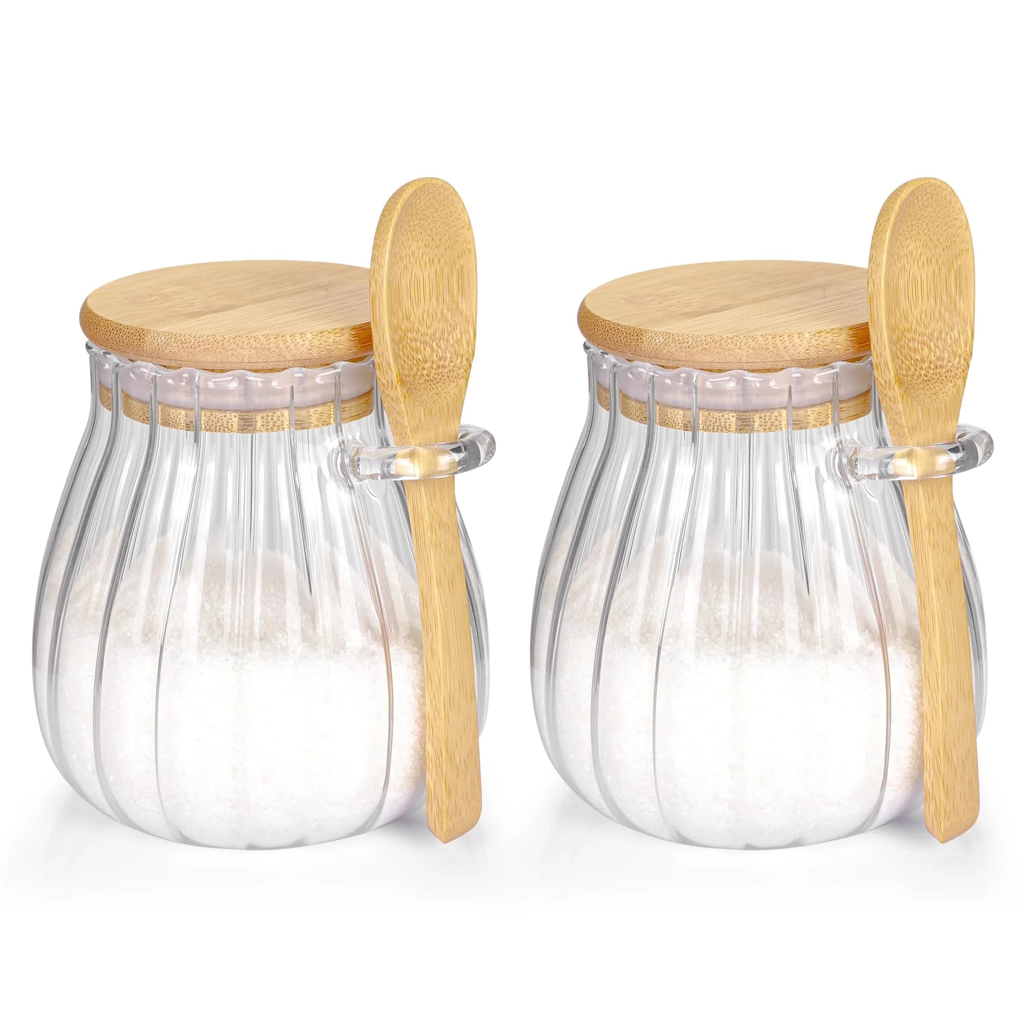 holoith Sugar Container with Bamboo Lid & Spoon | 15oz Glass Jar for Kitchen & Gifts
