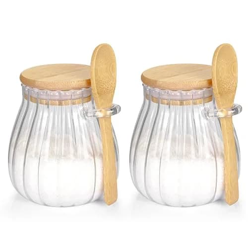 holoith Sugar Container with Bamboo Lid & Spoon | 15oz Glass Jar for Kitchen & Gifts thumbnail 1