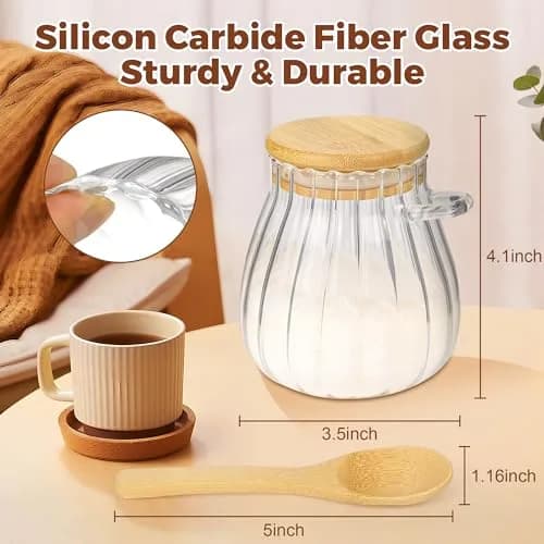 holoith Sugar Container with Bamboo Lid & Spoon | 15oz Glass Jar for Kitchen & Gifts thumbnail 3