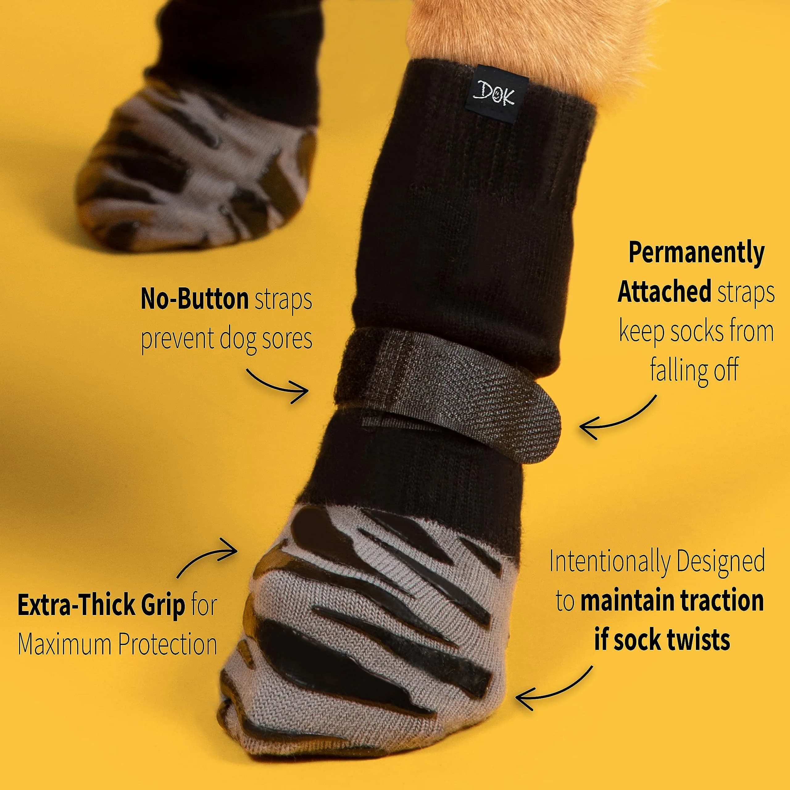 DOK TigerToes Premium Non-Slip Dog Socks XXS (4-Pack) | Extra-Thick Grip for Hardwood Floors & Hot Pavement - view 3