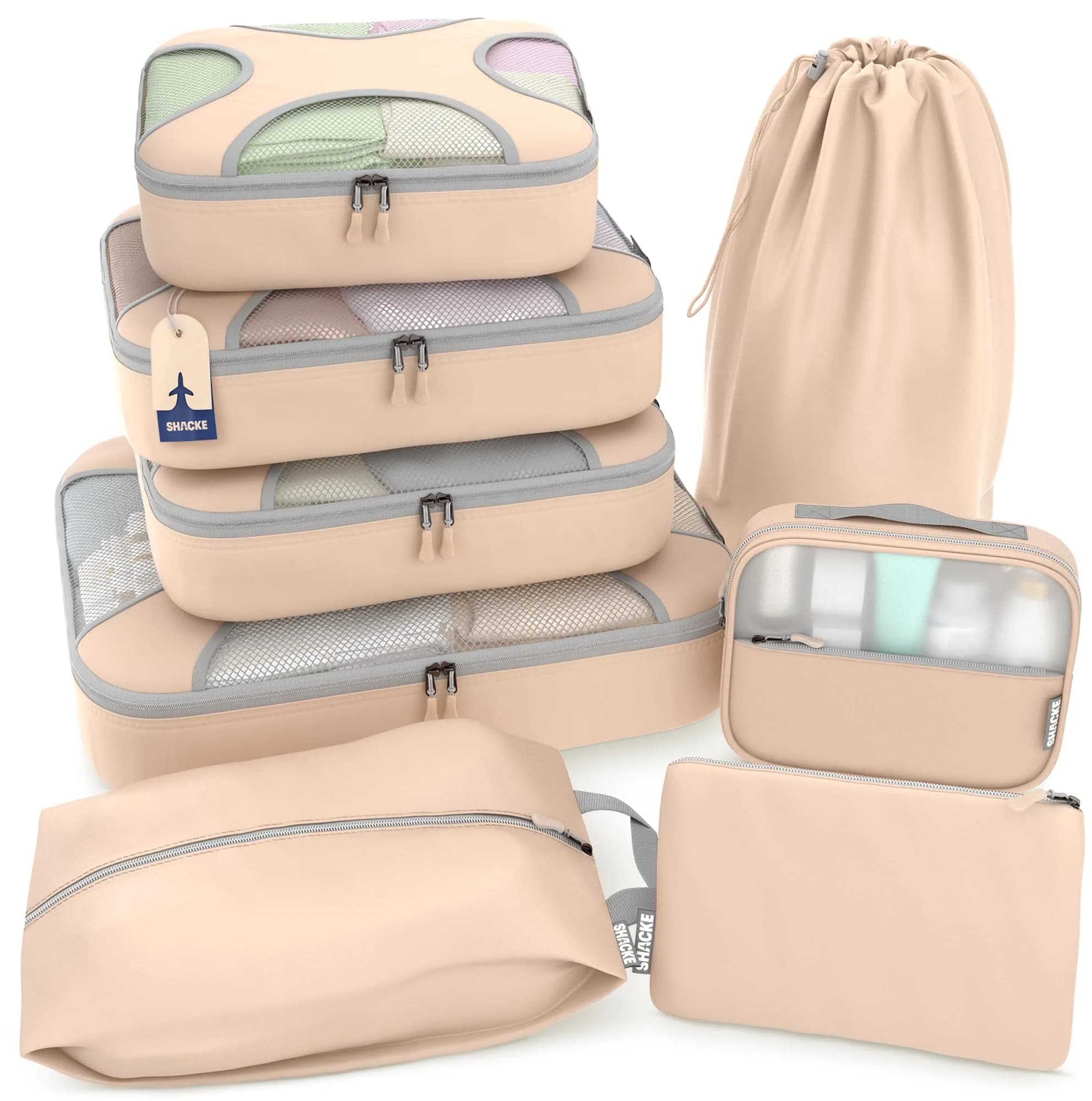 Shacke 8 Set Packing Cubes for Travel, Shoe & Toiletry Bags 21.8cm (8.58in) x 27.7cm (10.9in) x 9.4cm (3.7in) | Structured & Stackable Luggage Organizers - main product image