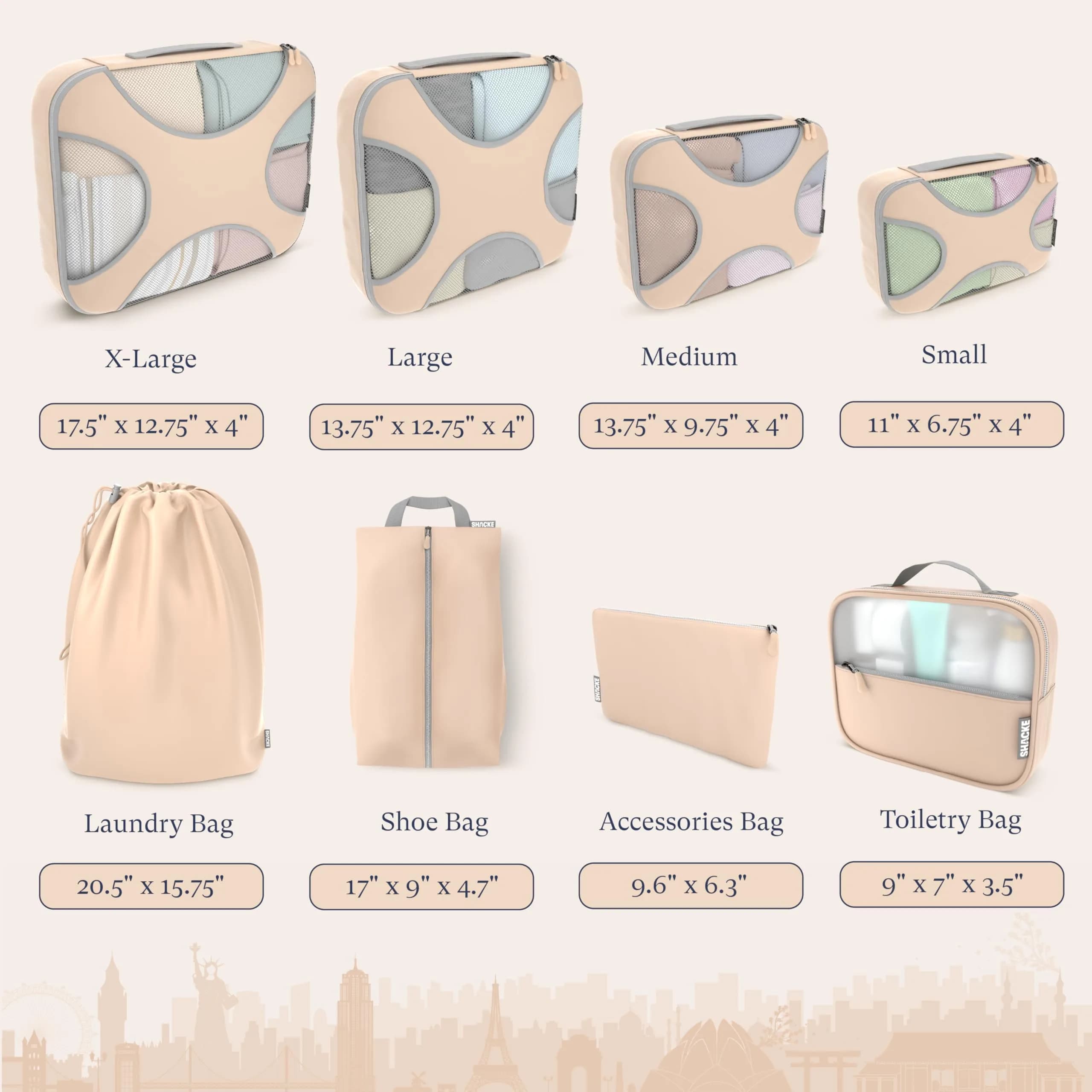 Shacke 8 Set Packing Cubes for Travel, Shoe & Toiletry Bags 21.8cm (8.58in) x 27.7cm (10.9in) x 9.4cm (3.7in) | Structured & Stackable Luggage Organizers - view 4