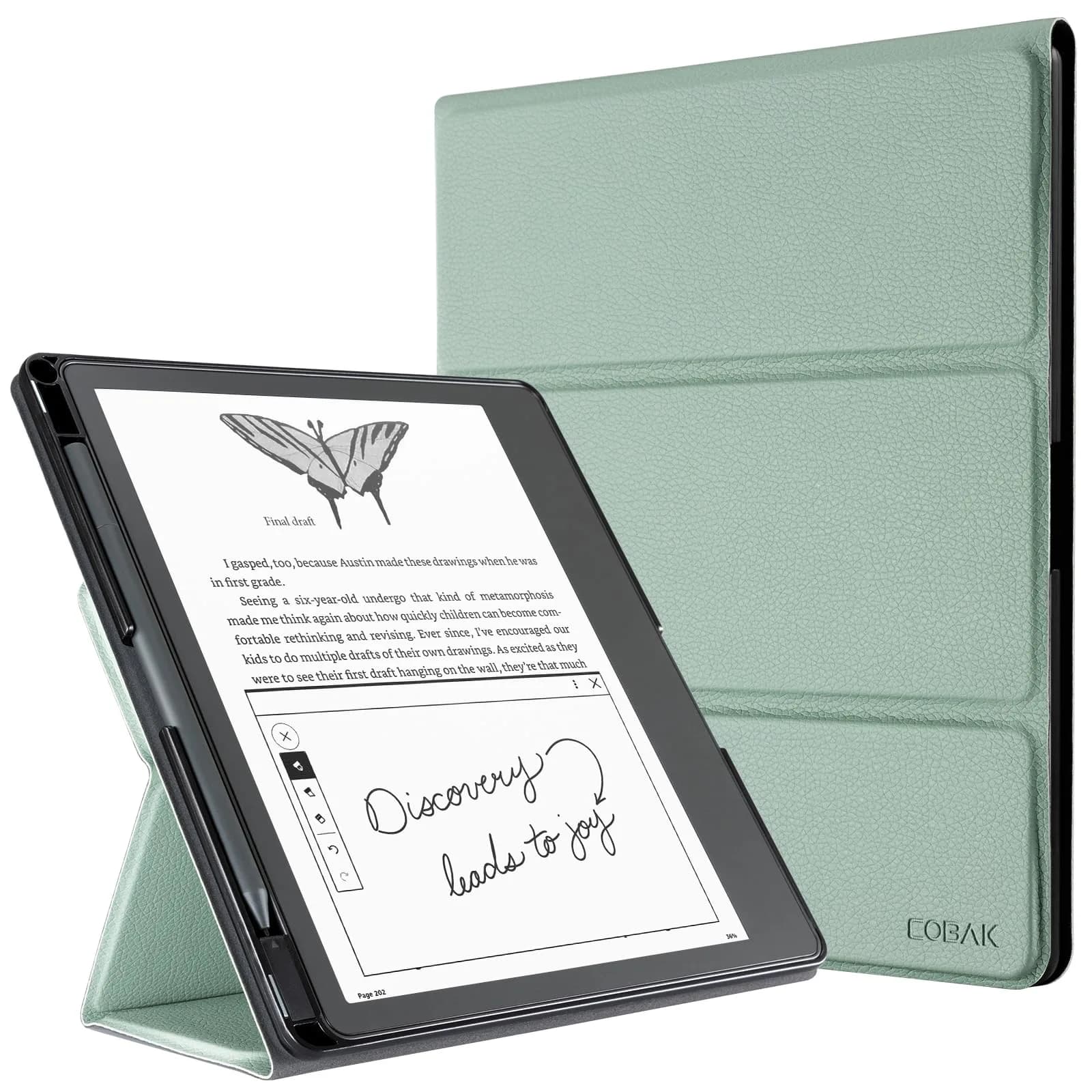 CoBak Sage Green Stand Case for Kindle Scribe 10.2 Inch (25.9 cm) | Premium Folio Leather Cover with Pen Holder & Auto Sleep/Wake — *Sage Green