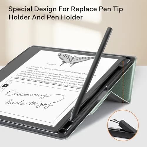 CoBak Sage Green Stand Case for Kindle Scribe 10.2 Inch (25.9 cm) | Premium Folio Leather Cover with Pen Holder & Auto Sleep/Wake thumbnail 3