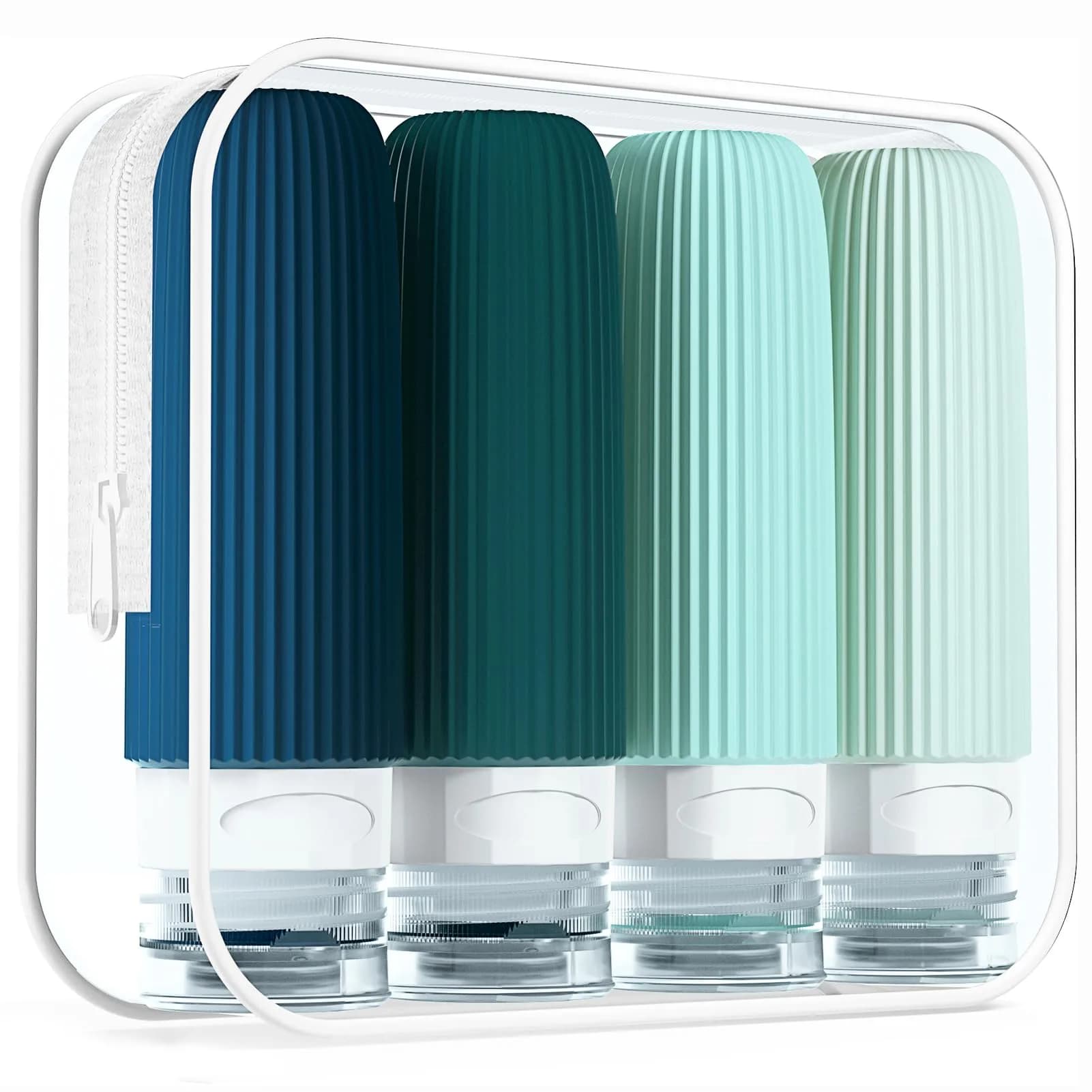 Mrsdry Travel Bottles for Toiletries 3oz | Leak Proof Silicone Travel Containers with Clear Bag — Malachite / 3 Ounces
