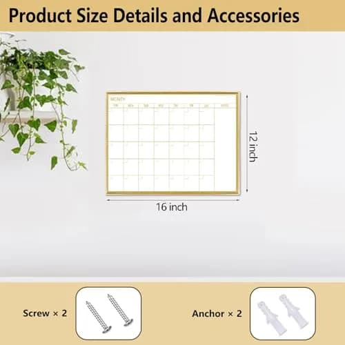 Marribol Golden Monthly Dry Erase Calendar Whiteboard 16"x12" | Magnetic Wall Planner thumbnail 2
