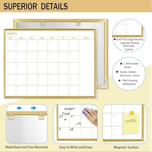 Marribol Golden Monthly Dry Erase Calendar Whiteboard 16"x12" | Magnetic Wall Planner thumbnail 3