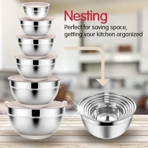 Rottay Stainless Steel Mixing Bowls Set 6pcs with Airtight Lids | Space-Saving, Durable & Dishwasher Safe thumbnail 5