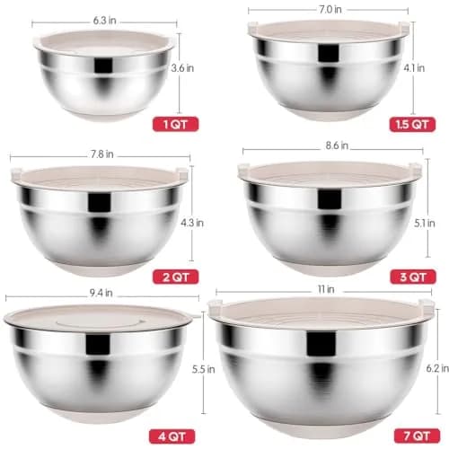 Rottay Stainless Steel Mixing Bowls Set 6pcs with Airtight Lids | Space-Saving, Durable & Dishwasher Safe thumbnail 6