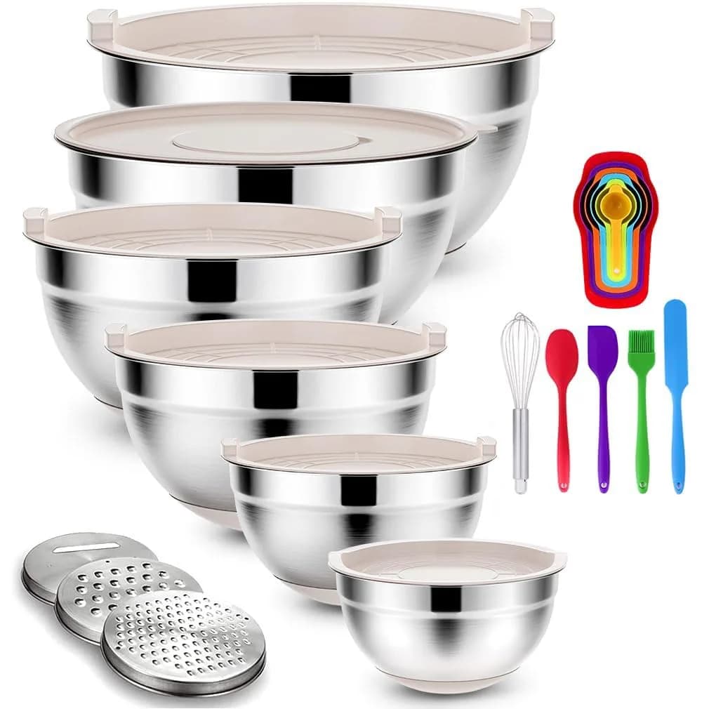 Rottay Stainless Steel Mixing Bowls Set 6pcs with Airtight Lids | Space-Saving, Durable & Dishwasher Safe — oatmeal