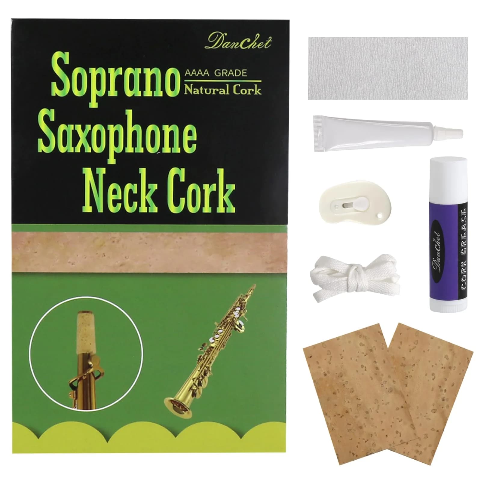 Danchet Saxophone Accessories Soprano Sax Cork Replacement Kit | 2 pcs Cork, Glue, Grease, Knife & Sandpaper — soprano sax cork replacement kit