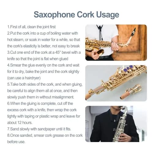 Danchet Saxophone Accessories Soprano Sax Cork Replacement Kit | 2 pcs Cork, Glue, Grease, Knife & Sandpaper thumbnail 6